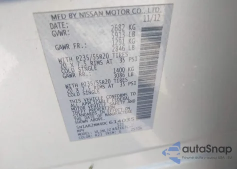 2013 Nissan Pathfinder Platinum from USA, damaged, VIN 5N1AR2MM4DC614035